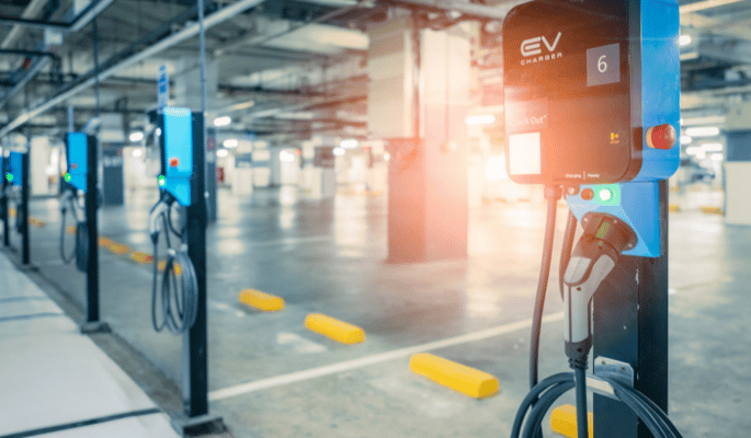 Second life battery companies illustration with charging stations